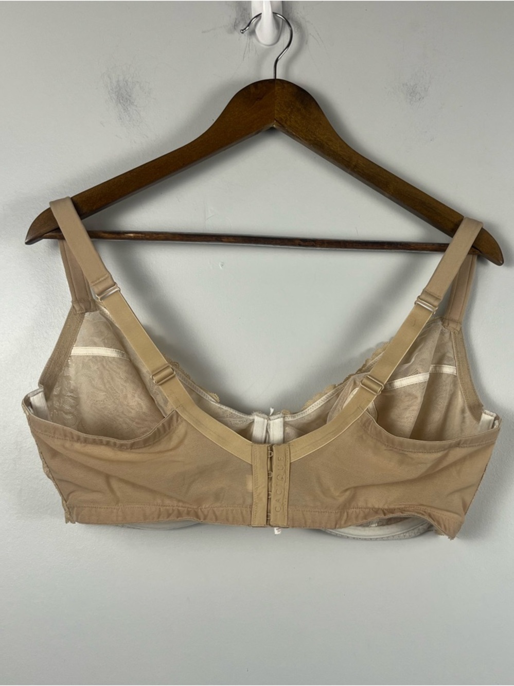 Cacique 42DDD Bra Beige Modern Lace Covered Unlined Full Coverage Underwire Bow - Picture 5 of 6